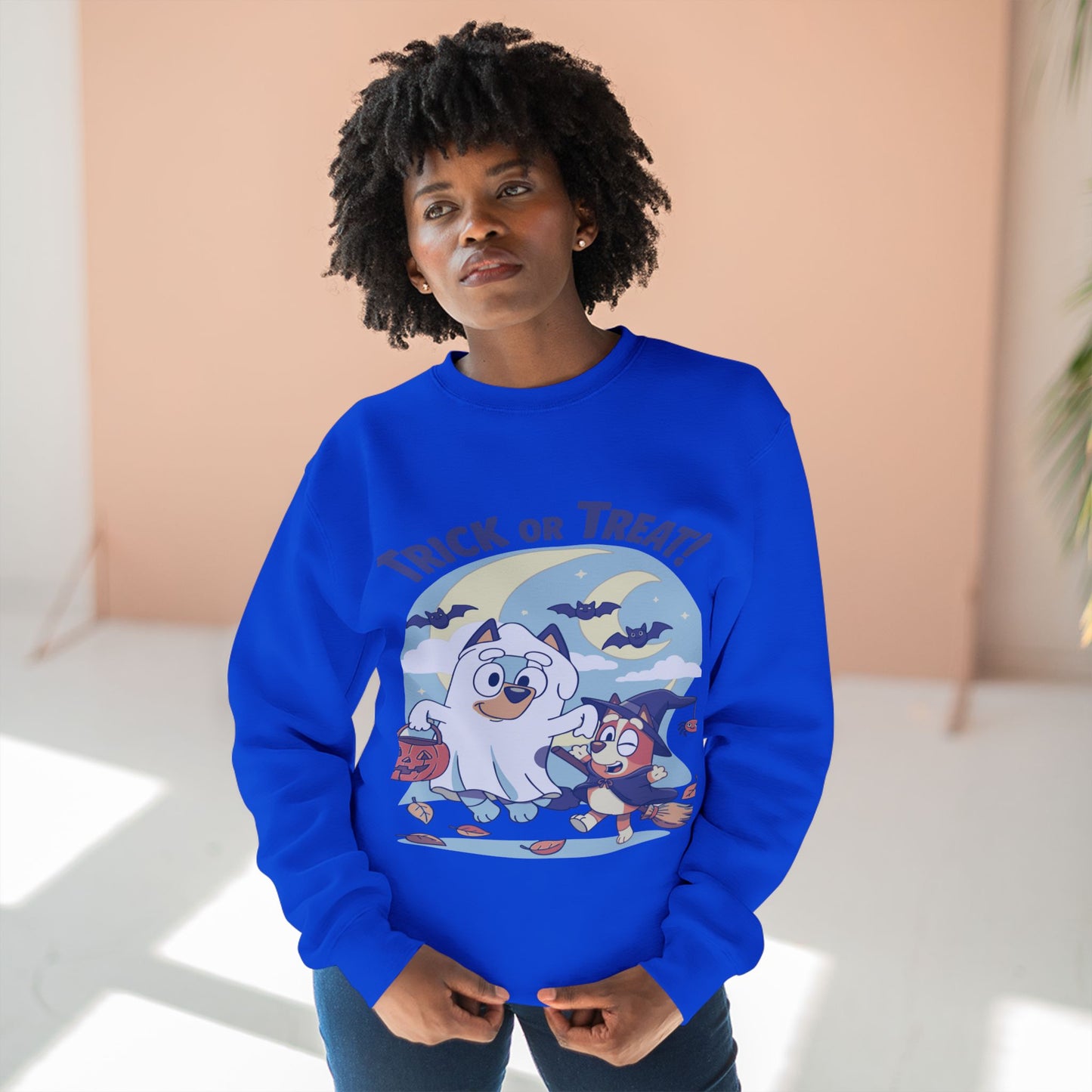 Halloween Sweatshirt, Cozy Unisex Crewneck, Trick or Treat Design, Fall Apparel, Halloween Costume, Perfect for October Celebrations