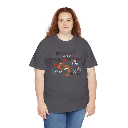 Rocky and Bullwinkle Unisex Heavy Cotton Tee, Retro Tee, Cartoon T-Shirt, Gift for Fans, Casual Wear, Unique Graphic Shirt