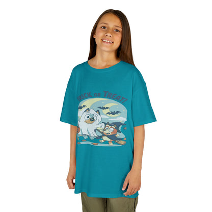 Kids Halloween T-Shirt, Trick or Treat Tee, Fun Ghost & Owl Shirt, Spooky Season Apparel, Cute Costume Top for Kids