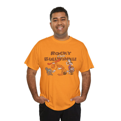 Rocky and Bullwinkle Unisex Heavy Cotton Tee, Retro Tee, Cartoon T-Shirt, Gift for Fans, Casual Wear, Unique Graphic Shirt