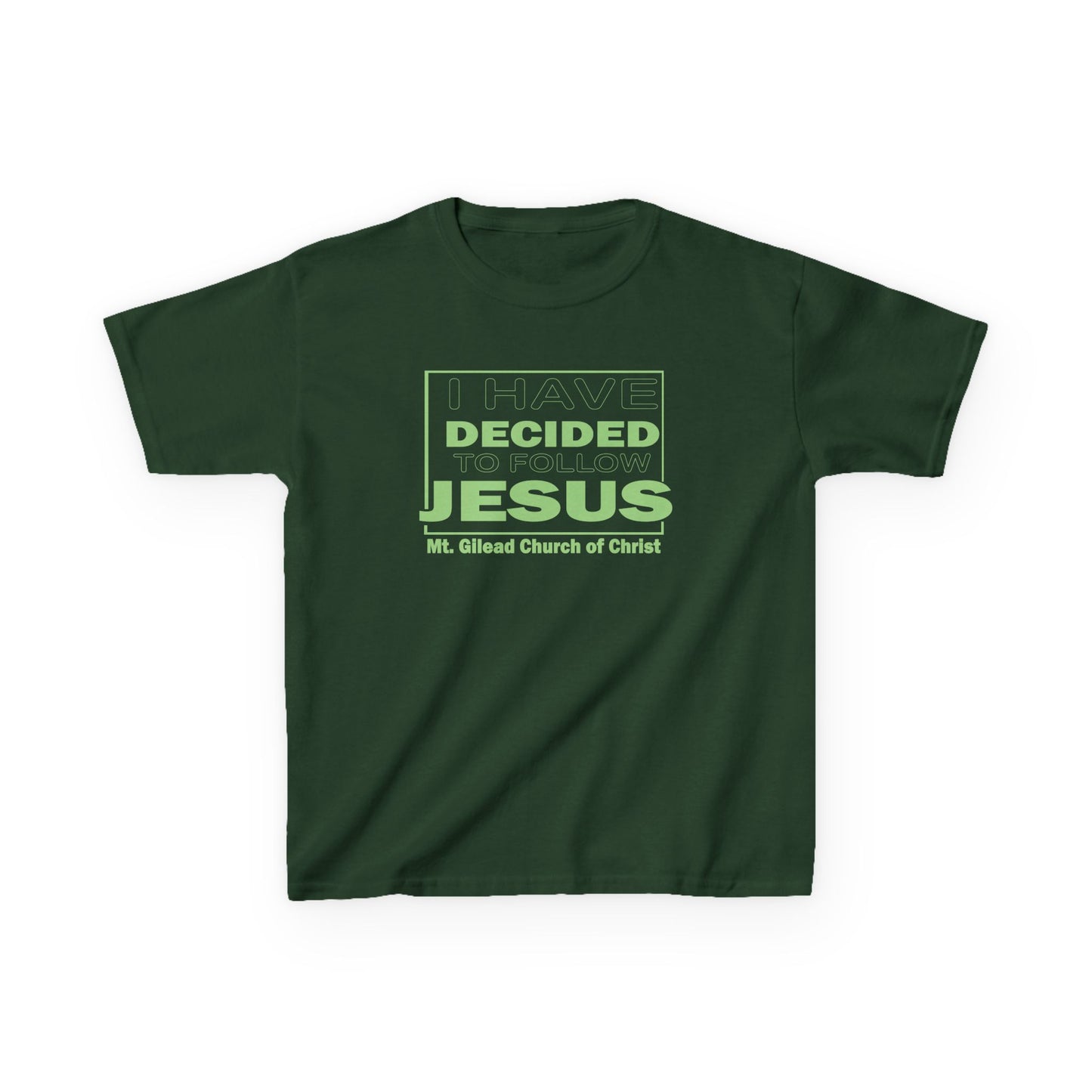 Kids T-Shirt — "I Have Decided to Follow Jesus" Neon Green Youth Church Tee