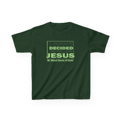 Kids T-Shirt — "I Have Decided to Follow Jesus" Neon Green Youth Church Tee