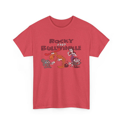 Rocky and Bullwinkle Unisex Heavy Cotton Tee, Retro Tee, Cartoon T-Shirt, Gift for Fans, Casual Wear, Unique Graphic Shirt