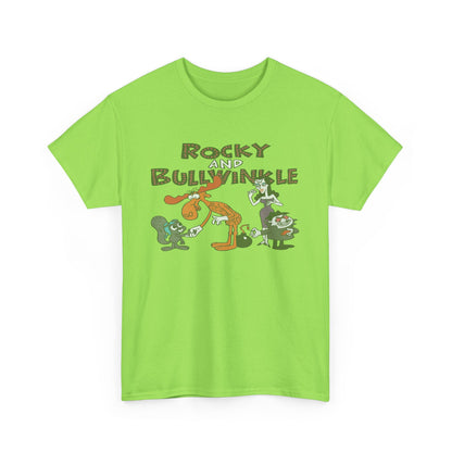 Rocky and Bullwinkle Unisex Heavy Cotton Tee, Retro Tee, Cartoon T-Shirt, Gift for Fans, Casual Wear, Unique Graphic Shirt
