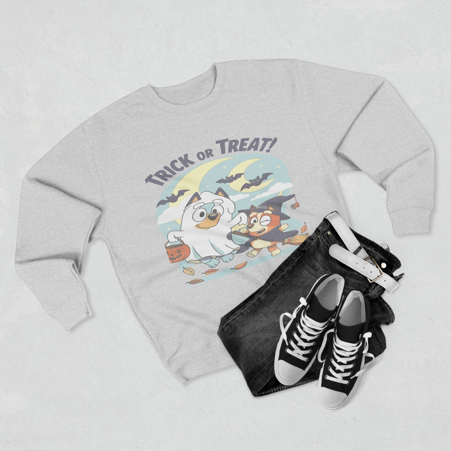 Halloween Sweatshirt, Cozy Unisex Crewneck, Trick or Treat Design, Fall Apparel, Halloween Costume, Perfect for October Celebrations