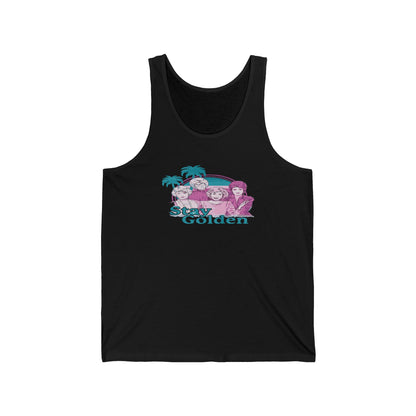 Stay Golden Unisex Jersey Tank Top – Summer Vibes, Tropical Design for Beach Lovers