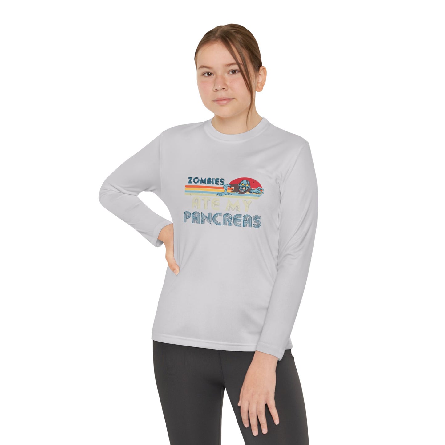 Youth Long Sleeve Funny Tee - Zombies Eat My Pancreas, Gift for Kids, Birthday Shirt, Humor Apparel, Summer Fashion
