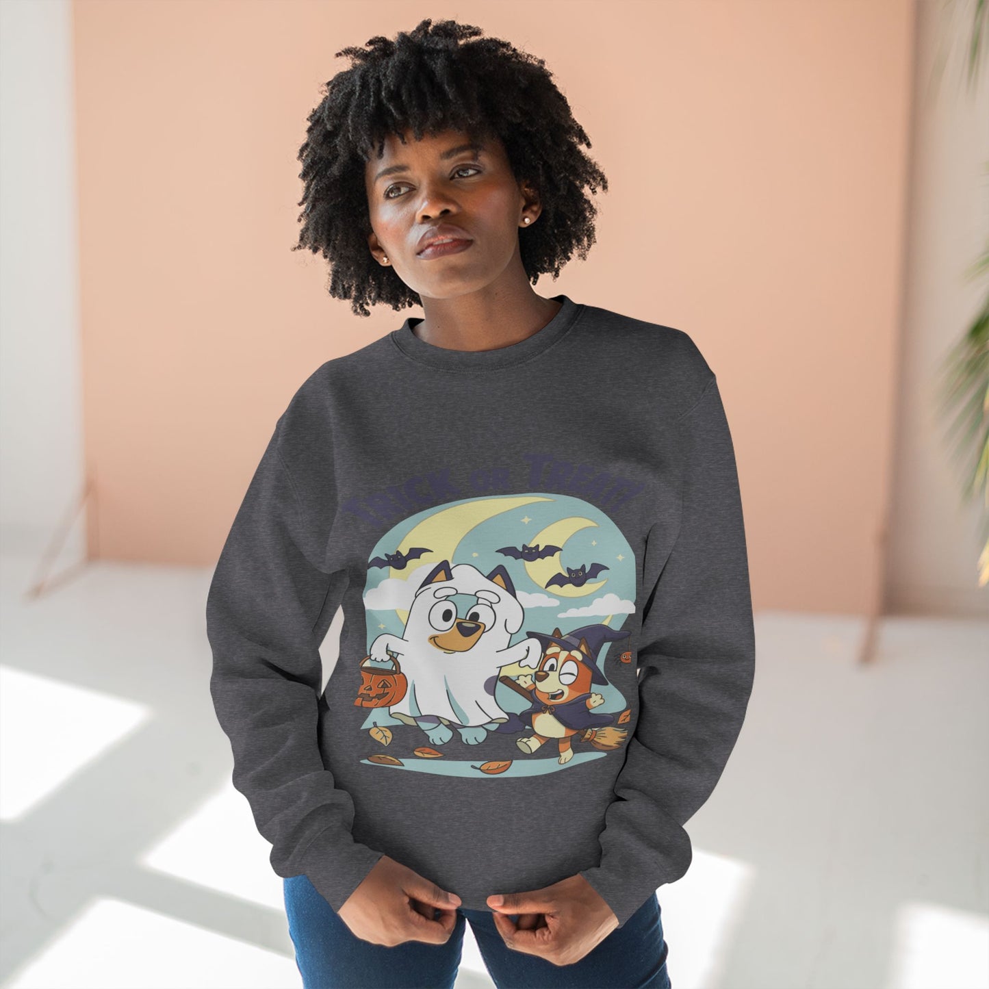 Halloween Sweatshirt, Cozy Unisex Crewneck, Trick or Treat Design, Fall Apparel, Halloween Costume, Perfect for October Celebrations
